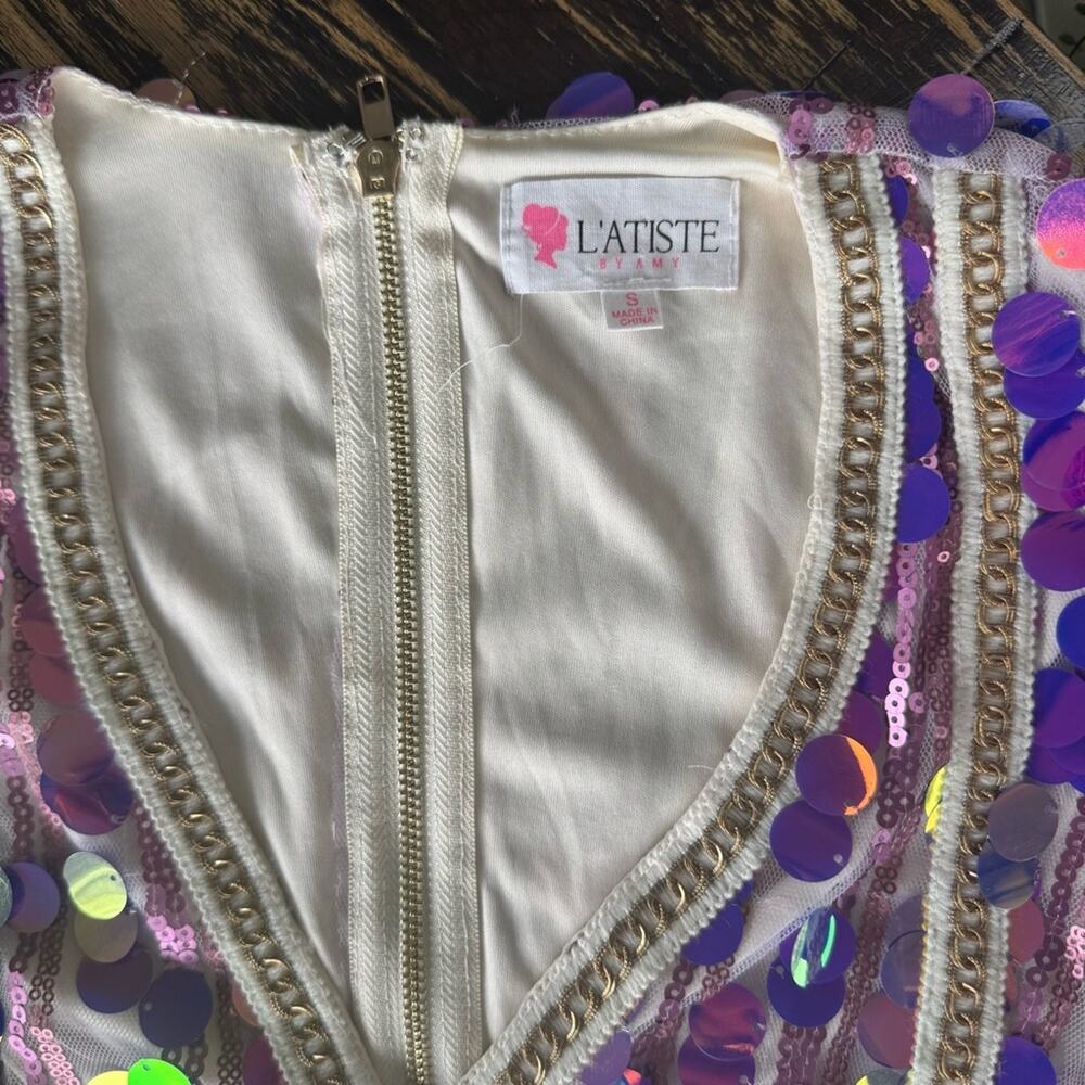L’ATISTE - Purple Sequin & Gold Dress - SMALL - Picture 6 of 16
